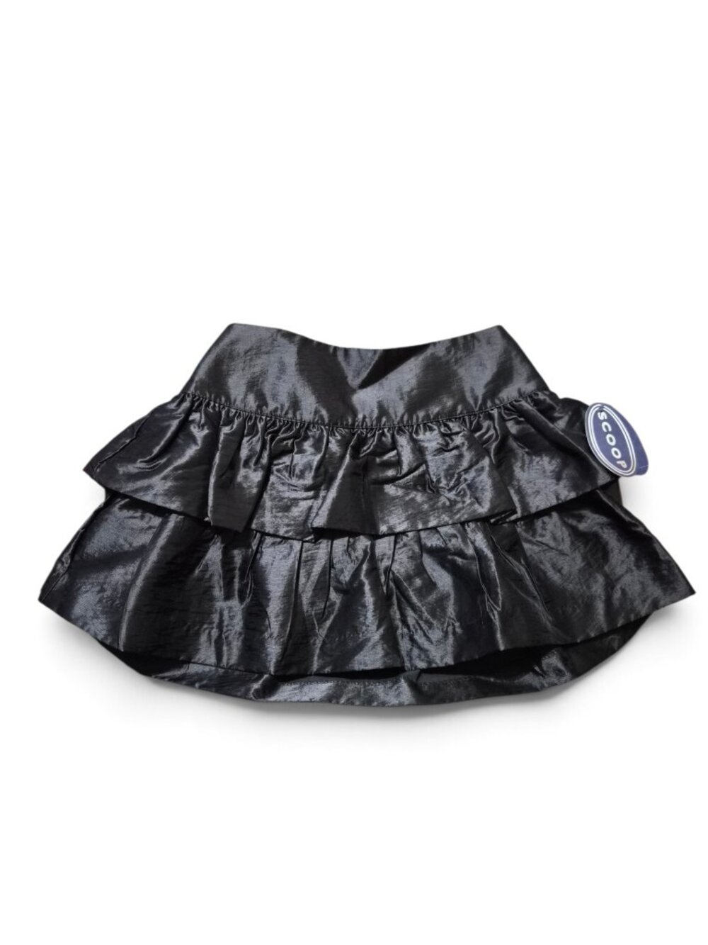 NWT Scoop Mini Skirt Womens Size Small (4-6) Black Soot Textured Tiered Ruffle